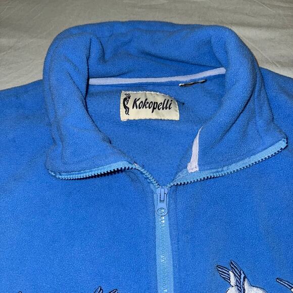 Kokopelli Fleece Jacket Blue Embroidered Birds Zip Up Men’s Size Large - Picture 5 of 11